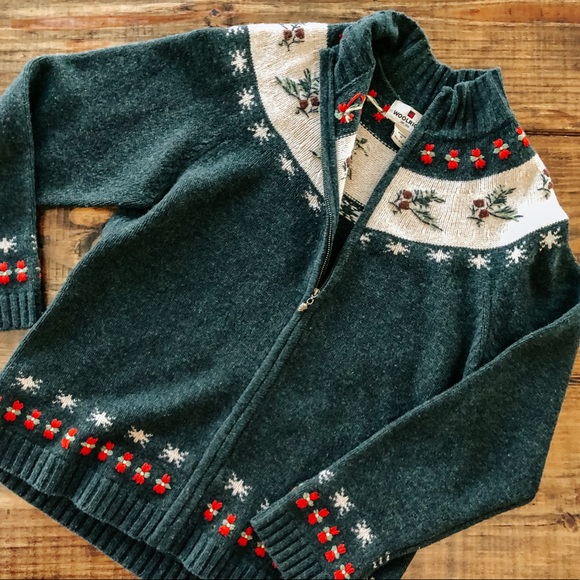 Woolrich Sweaters - Woolrich Green and Red Cowl Neck Sweater